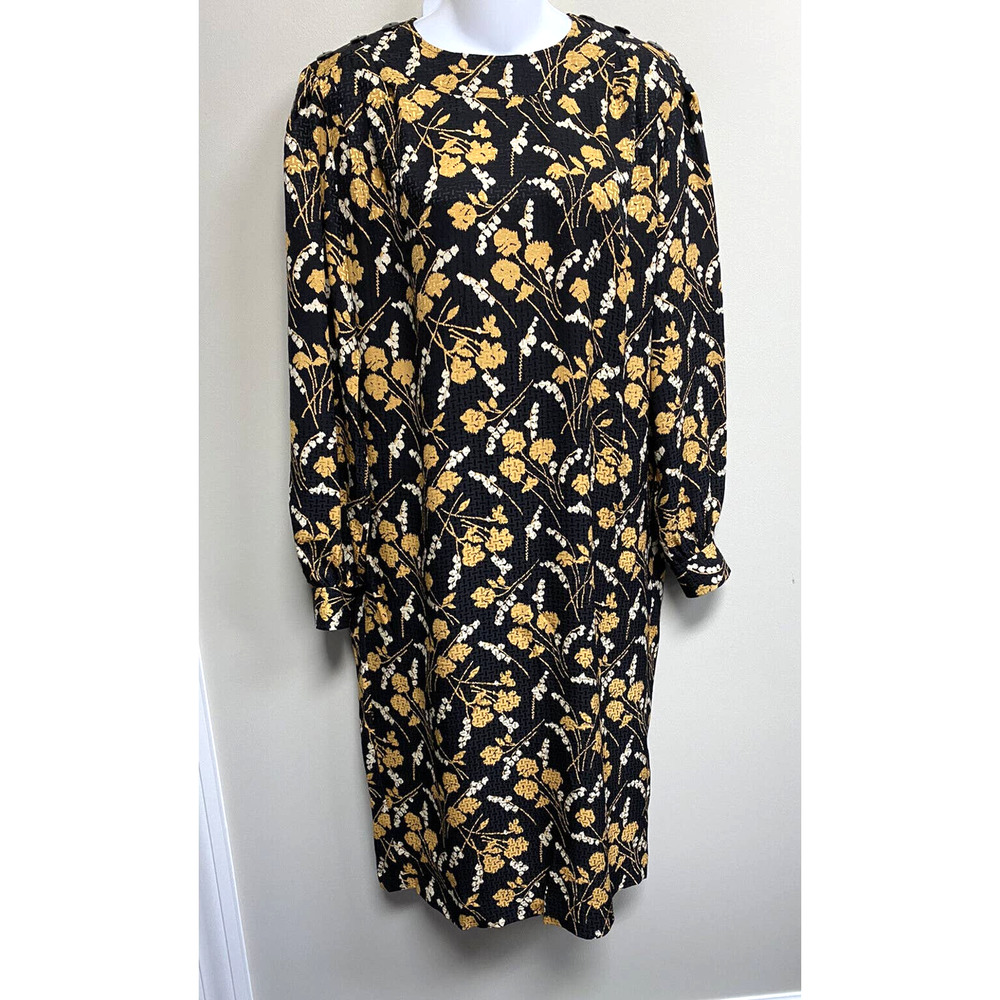 Liz Claiborne Vintage 100%Silk Embossed‎ Floral Print Shift Midi Dress ~ 8